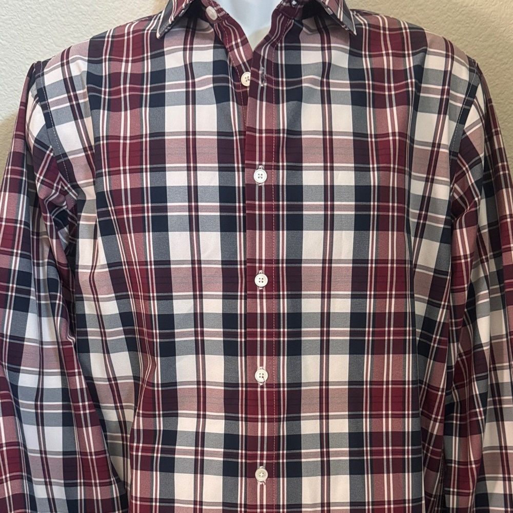 Mizzen+Main Burgundy and Navy Plaid Shirt